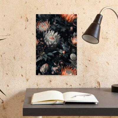 Dark Protea Blooms Dramatic Elegant Vintage Nature Tropical Wall Art Print
