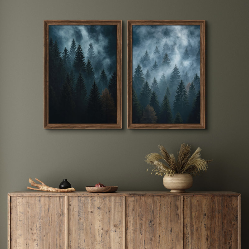 Ensemble de 2 décorations murales 26 "x 36" Moody Misty, H 36 po x l 26 po, Impression encadrée sans passe-partout, Brun