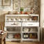 140cm Large Farmhouse Sideboard with X-Frame Design, 2 Drawers & 2-Door Cabinet, Scandinavian Kitchen Storage Console,  White & Oak