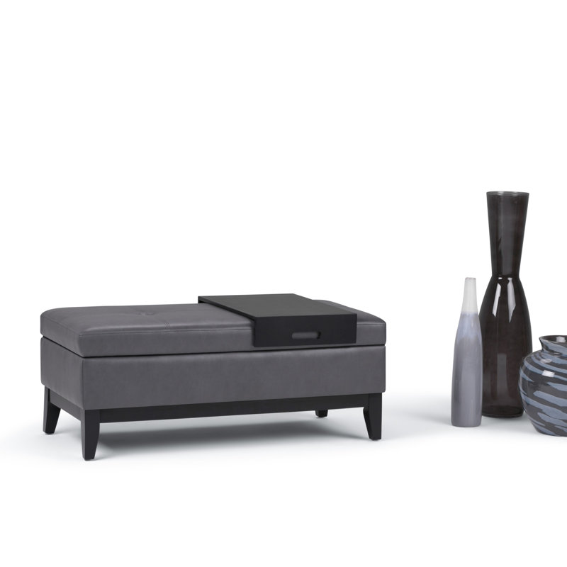 Banc de rangement avec repose-pieds et rangement caché Oregon, Similicuir gris pierre