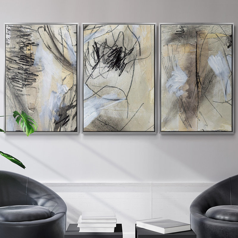 «Masked Notes VI», ensemble de 3 reproductions encadrées sur toile, Argent, H 40 po x l 78 po