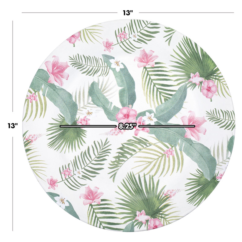 Tropical Hibiscus Leaves Round Acrylic Charger Plates, Set of 4