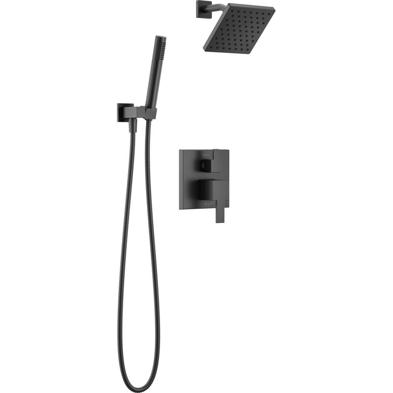 Delta Modern Square Shower System Faucet Set, Matte Black 6.5-inch Shower Head and Handle Set, Valve Trim Kit, Matte Black (Valve Not Included)