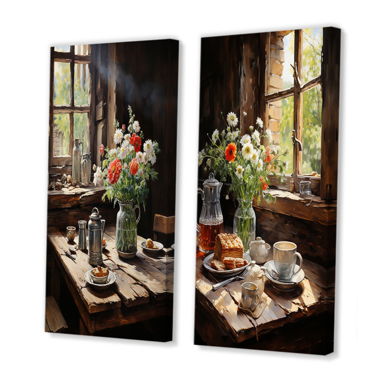 «Rustic Morning» - ensemble de 2 impressions sur toile déjeuner, H 28 po x l 25 po, Toile tendue