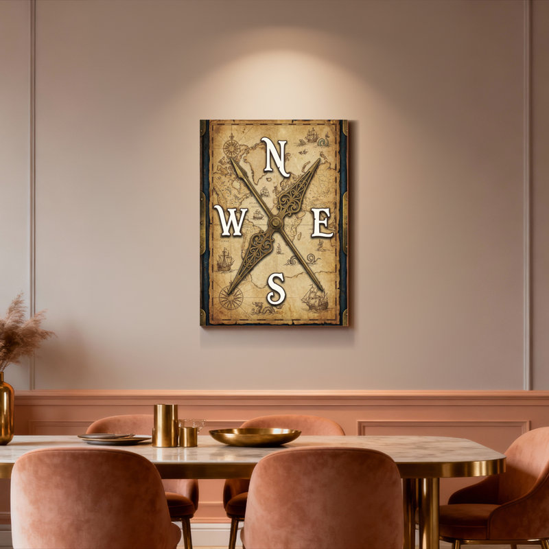 Ensemble de 1 tableau mural vintage avec carte du monde et toile tendue, H 30 po x l 20 po