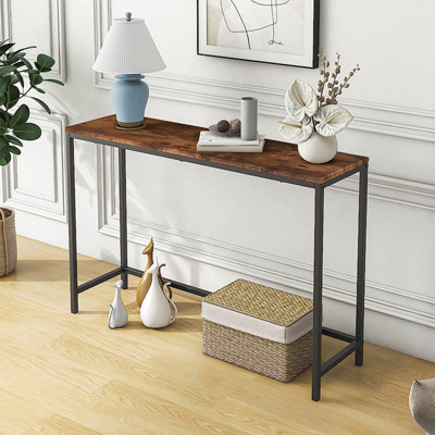 Brown Black Solid Wood Iron Rectangular Console Table