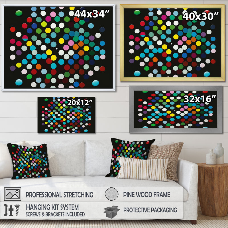 «Color Coding Circular géométrie sur fond noir», reproduction sur toile géométrique abstraite, Toile tendue