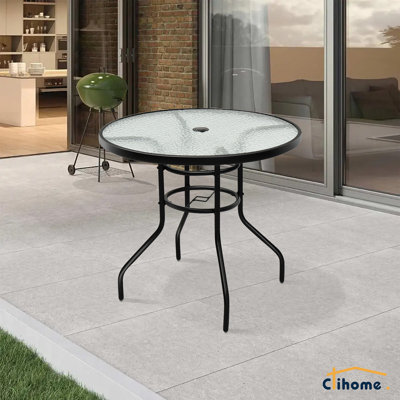 Daylin Round Metal Outdoor Coffee Table With Umbrella Hole , 32'' in. W 32'' in. D