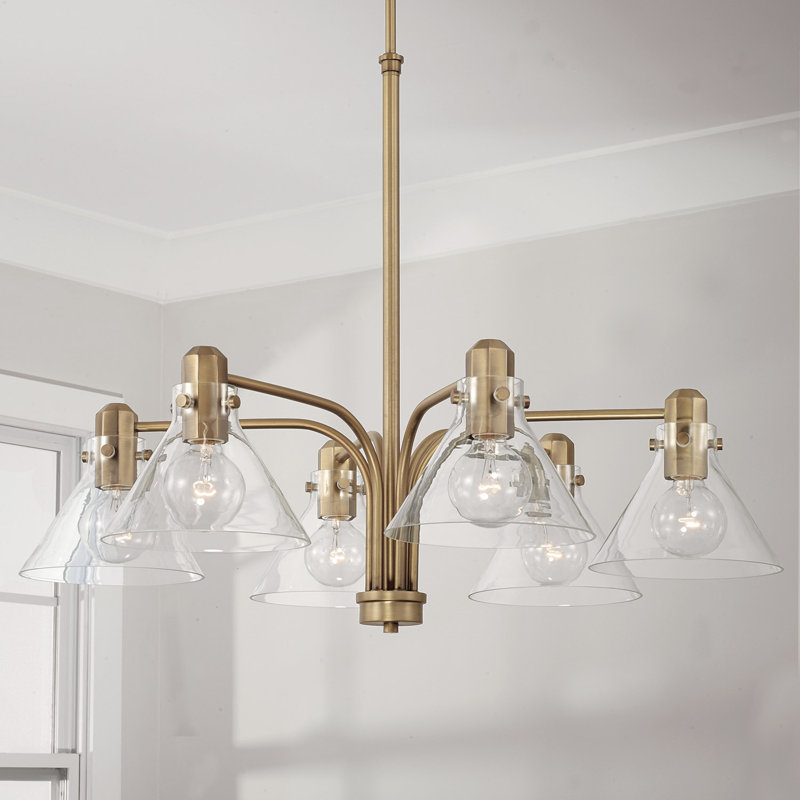 Lustre 33 lumières x l 33 po x H 25 po en noir mat avec verre transparent, Laiton vieilli