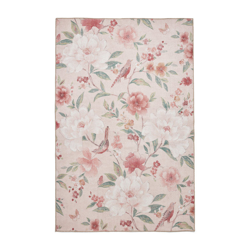 Floral Digitally Printed 152cm X 230cm Area Rug, Rectangle 76 x 150 cm, Blush