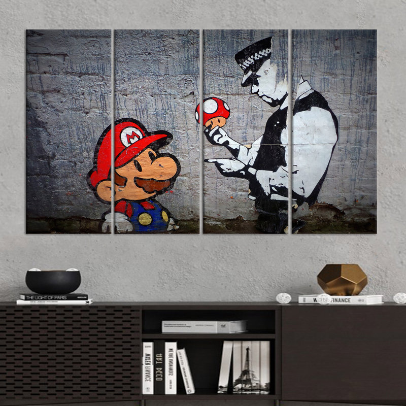 Impression sur toile Banksy Super Mario Graffiti - impression de jeu imprimée, toile tendue 4P, H: 55,1 po x l: 78,7 po