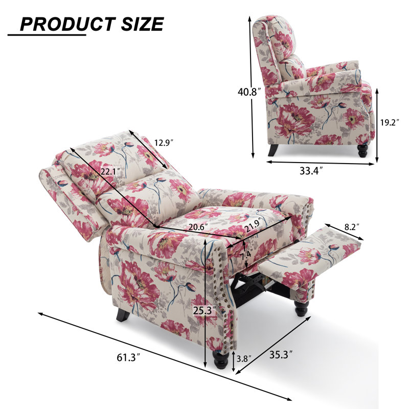 Fauteuil inclinable manuel avec dossier en bois massif Ameiah, Floral blanc
