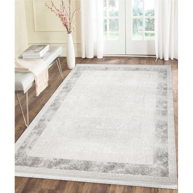 Tapis oriental gris en laine noué à la main Oriental, Rectangle 5 pi 3 po x 7 pi 7 po