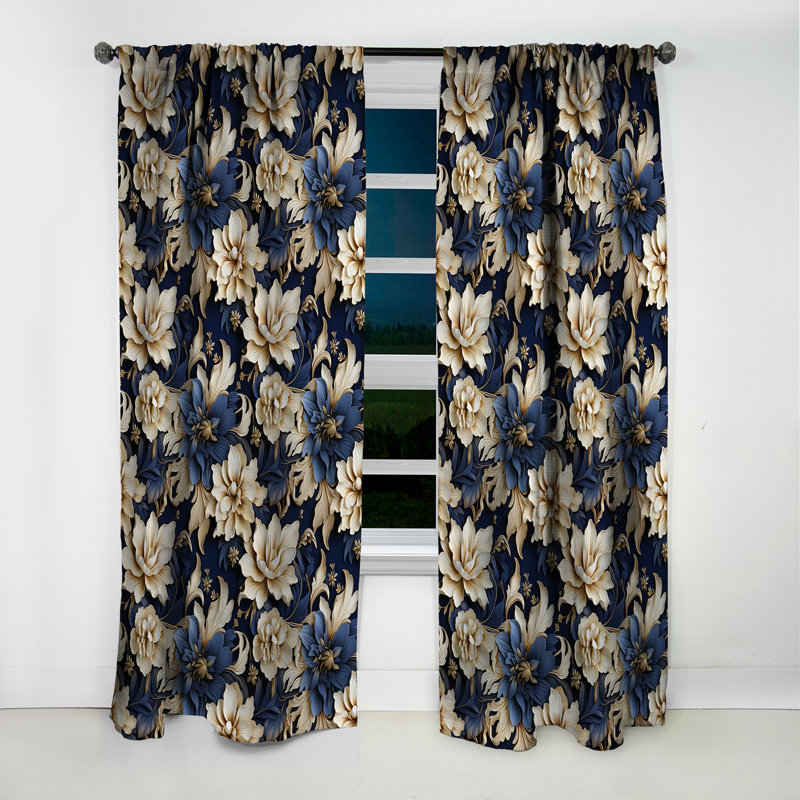 Beige And Blue Damask Fusion II - Damask Curtain - Blackout Damask Curtain - 1 Panels, 52" W x 95" L