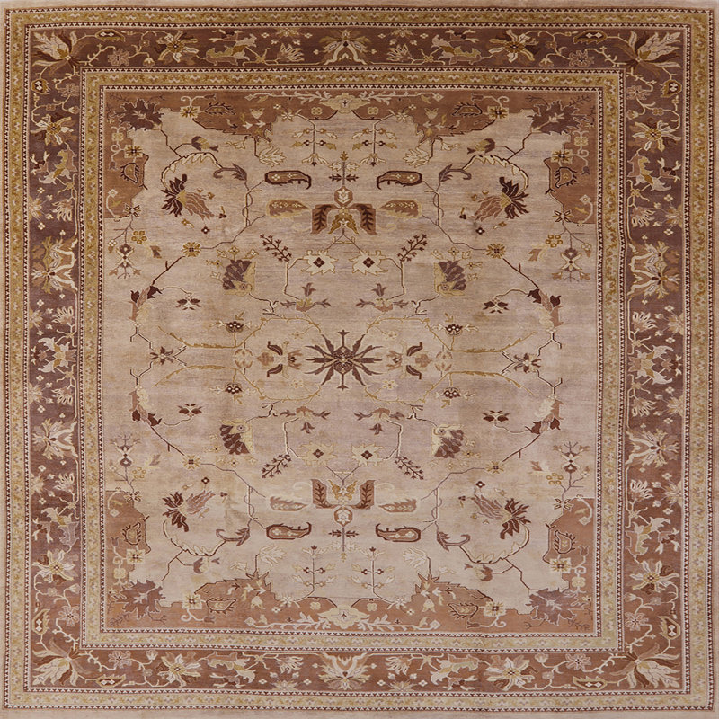 Tapis oriental brun / gris khajag, Carré 6 pi