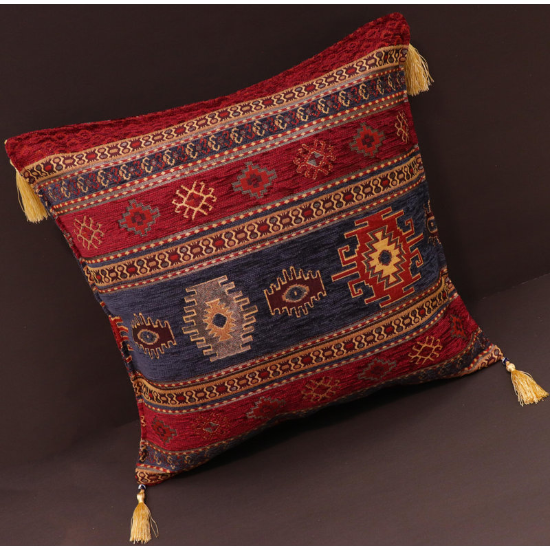 Southwestern Pillows Tassels Chenille Reversible Throw Pillow, Burgundy