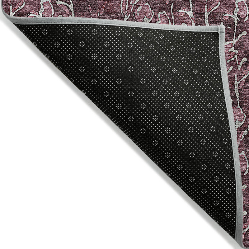Tapis d'intérieur lavable floral mauve et ivoire 5 pi x 8 pi Merlot
