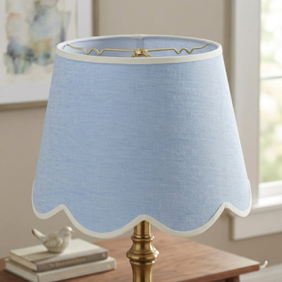 Scallop Blue Linen Shade – 12" Modern Hardback Lampshade