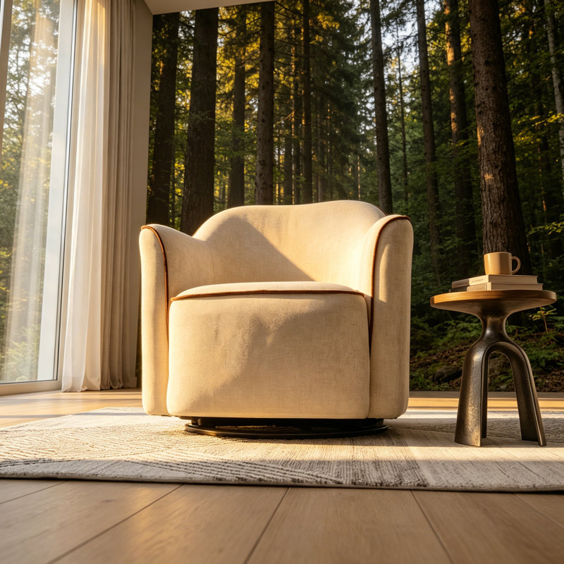 Fauteuil demi-tonneau en chenille, Beige Chenille