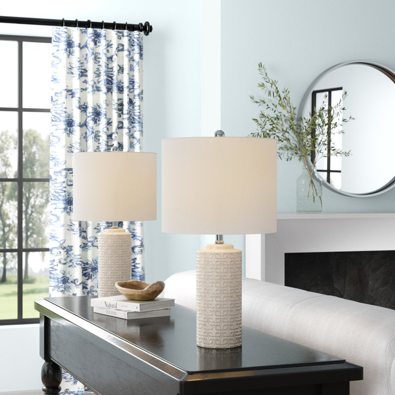 Henrietta Textured Ceramic Table Lamp Set , Ivory