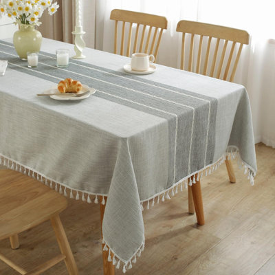Nappe rectangulaire, en coton et en lin, imperméable et infroissable, de style campagnard, tissu à pampilles doux, couleur grise, 55 po x 70 po, convenant à 4 à 6 personnes.