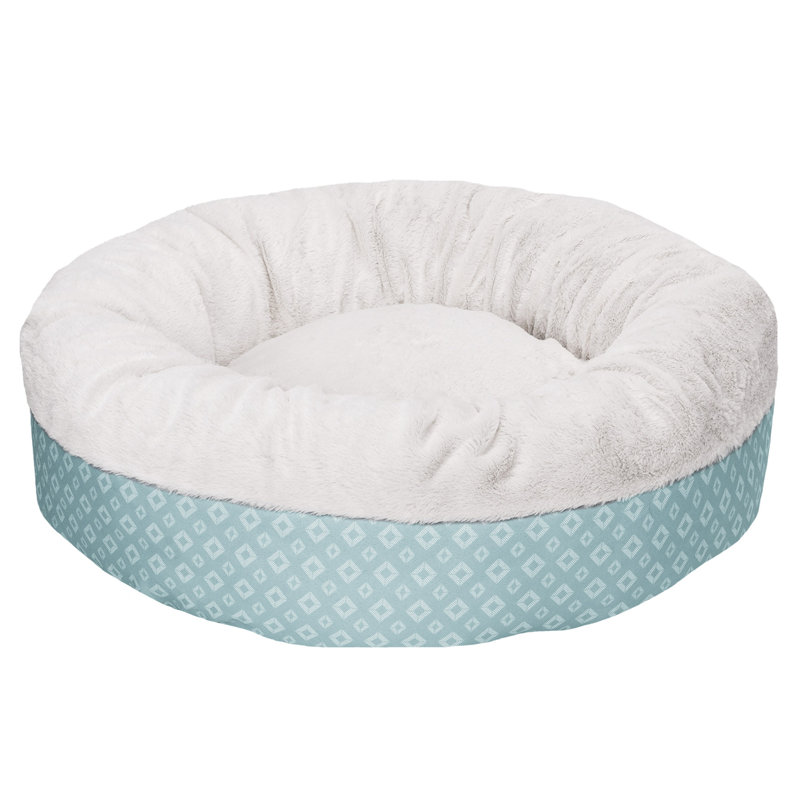Plush & Diamond Print Calming Donut Dog Bed, Medium (30" W x 30" D x 10" H), Aqua