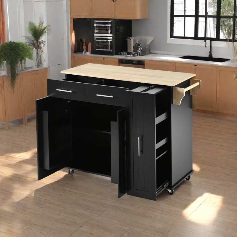 Calvinlee Solid Wood Top Kitchen Cart, Black