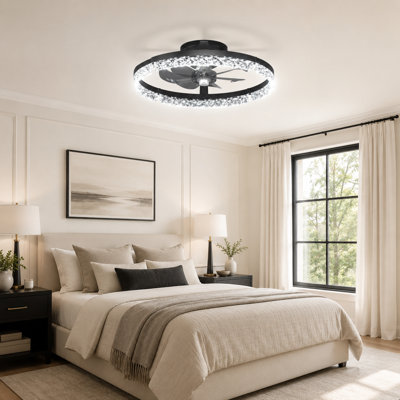 Ventilateurs de plafond de 20 pouces avec lumières et télécommande, ventilateur de plafond encastré à DEL à intensité variable moderne à 6 vitesses 3000-6000K pour chambre à coucher, cuisine et salon - noir