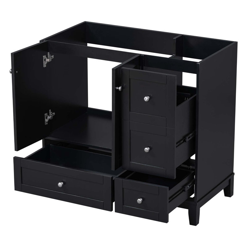 (Armoire seulement) Armoire de meuble-lavabo avec 2 portes et 3 tiroirs, Noir