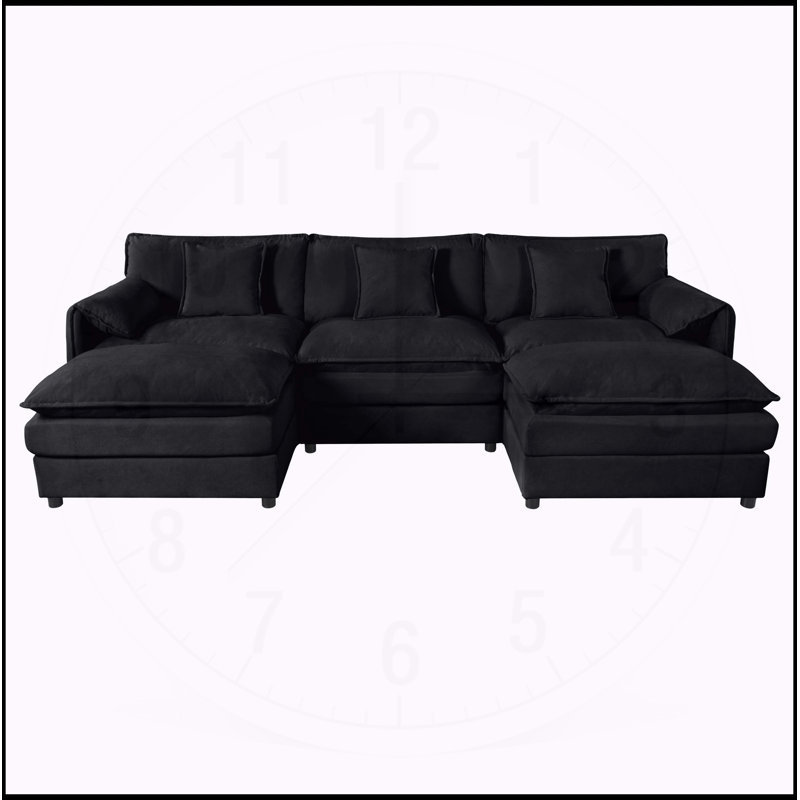 Canapé en U surdimensionné à assise profonde, Noir, noir, noir, noir