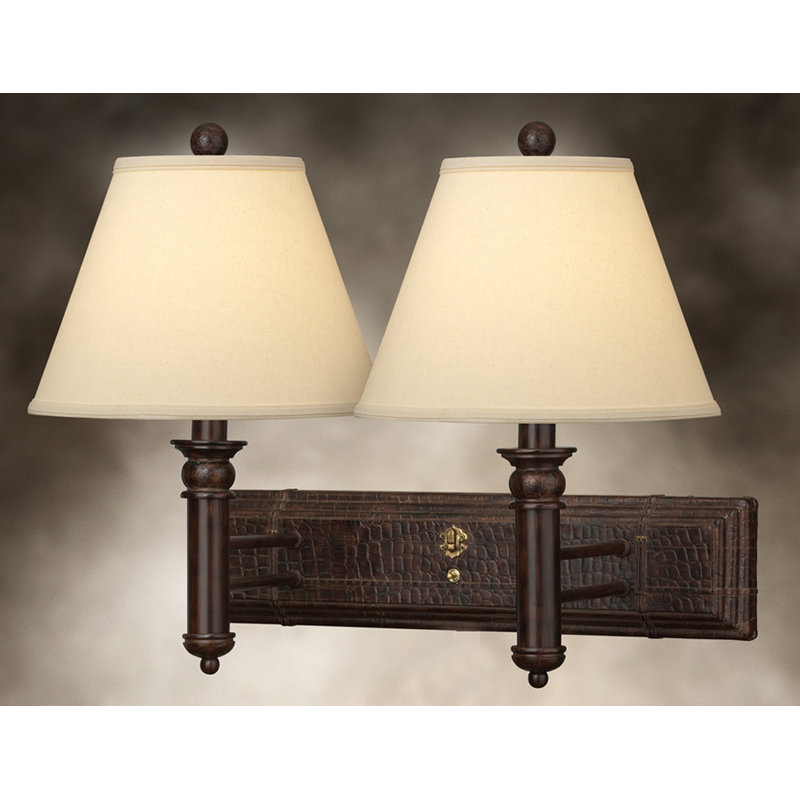 Old English Leather Double Wall Sconce with Resin and Steel