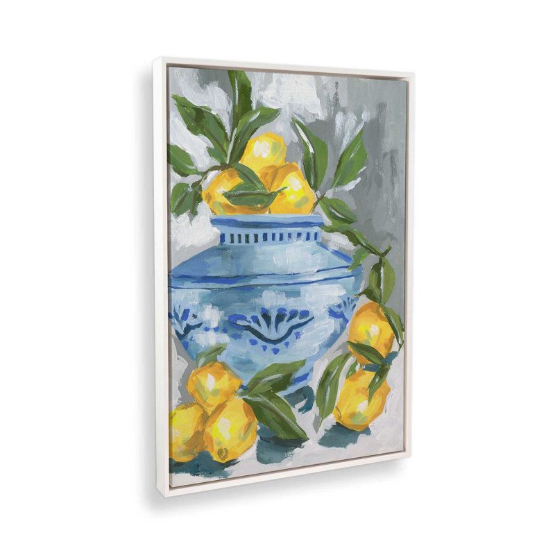 «Indigo & Lemon I» par Melissa Wang, reproduction d'art, H 16 po x l 12 po, Blanc