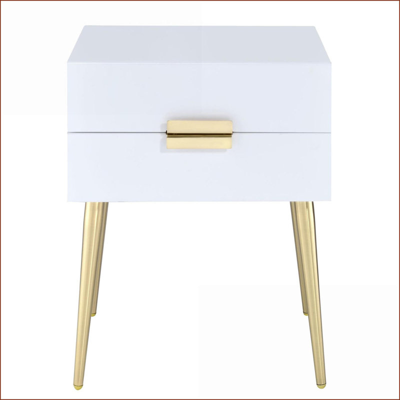 Blanc et peu encombrant Table basse dorée à 2 tiroirs, idéale pour les petites pièces Espaces de vie