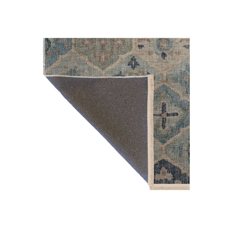 Tapis décoratif lavable à la machine bleu clair à motif floral frangé, Sous-tapis rectangulaire 2 pi 6 po x 4 pi 11 po