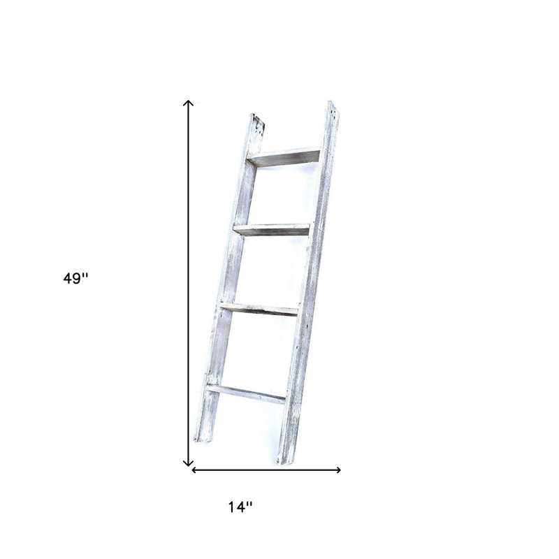 Orla Rustic Step Wood Ladder Shelf, White, (4 Shelves) 49" H x 14" W x 4" D