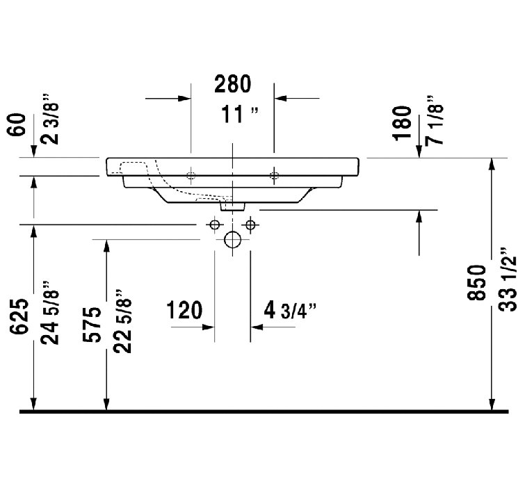 D-Code Ceramic Wall Mount Bathroom Sink with Overflow