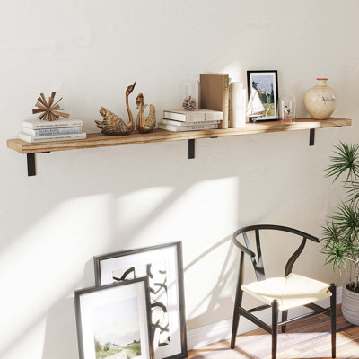 Wood Floating Shelf for Wall with Heavy-Duty Brackets, Wall Shelf for Living Room, Bedroom, Kitchen, Book Shelf for Wall