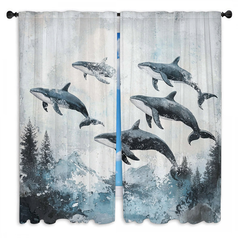 Rideaux baleines baleines japonaises à motif de baleines - 2 panneaux, L 20 po x L 82 po