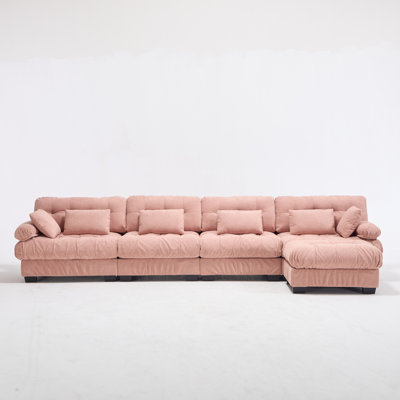 Spacious Sectionals Wood Frame Modern Pink Sofa For Home Living