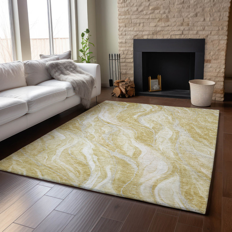 Tapis doré Prisco lavable à la machine de qualité supérieure, Rectangle 5 pi x 7 pi 6 po