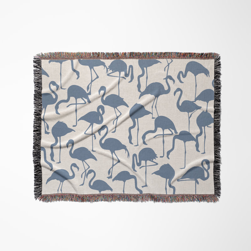 Jeté en mélange de coton Vixo Flamingo, L 60 po x l 50 po, Bleu / Blanc cassé