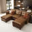 Modular Sectional Sofa With Storage, Modern Brown Faux Leather, Reversible Chaise, U Shaped Couch For Living Room, Waterproof & Easy Clean, Seats With 2 Ottomans-1878409069