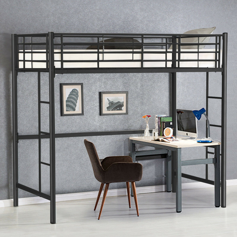 Loft Bed with Built-in Ladder Included, Black