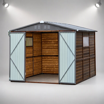 8*8FT Iron-Wood Combination Tool Shed – Durable, Waterproof, and Modern Design for Outdoor Storage