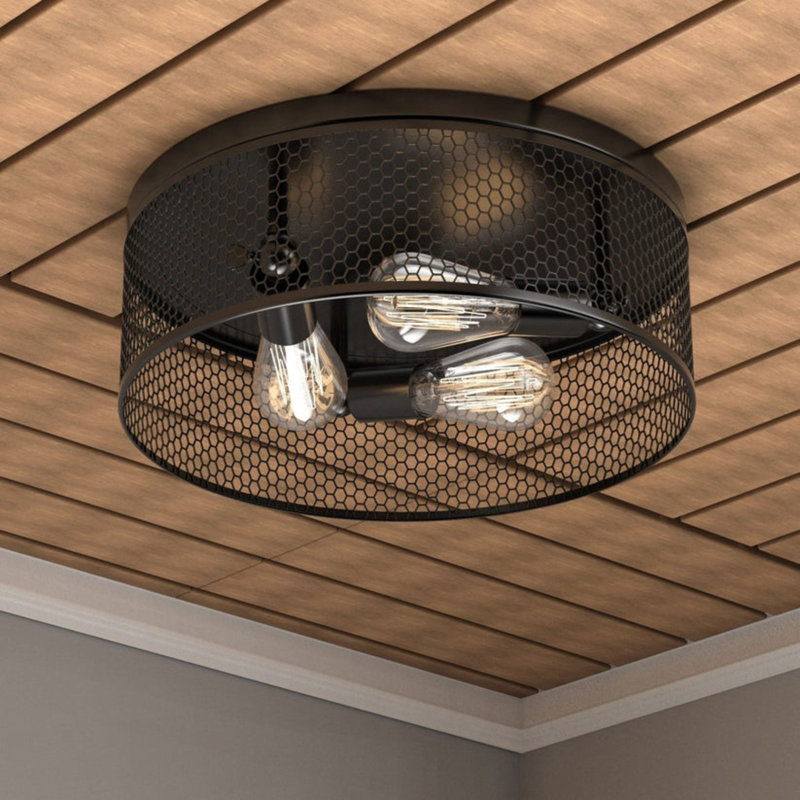 3-Lights Cage Style Flush Mount Fixture