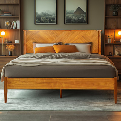 Kalleen Solid Wood Bed Frame with Artistic Patterned Headboard