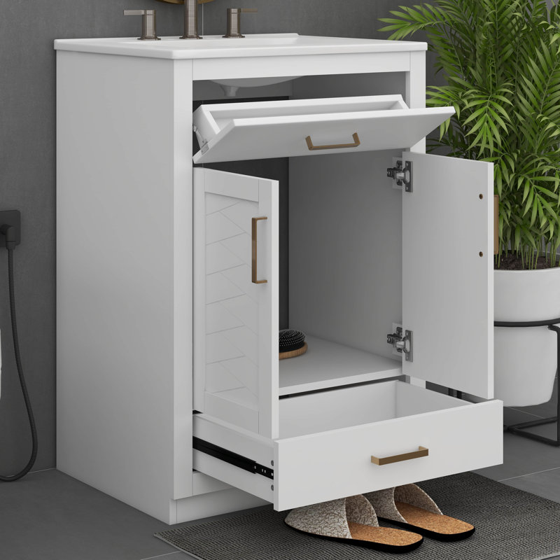 Meuble-lavabo 24 po avec lavabo en céramique, meuble-lavabo à 2 portes, 1 tiroir basculant et meuble-lavabo simple avec tiroir