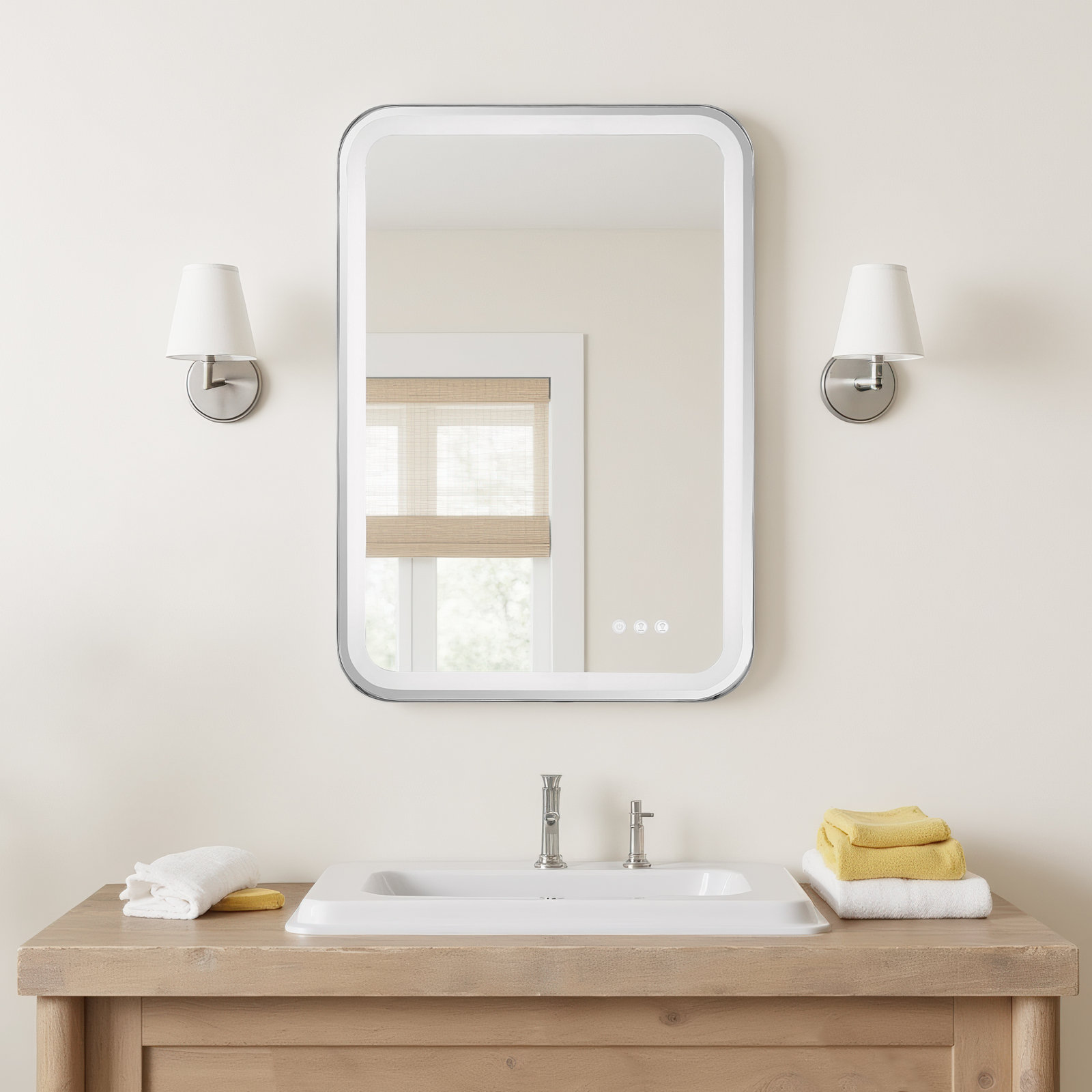 Mattia Lighted Vanity Mirror, Polished Nickel, 32.25" x 22.25