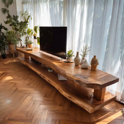 Live Edge Suar Wood 2 Tier Console TV Stand CTITV25001 - 42"L x 14"W x 28"H