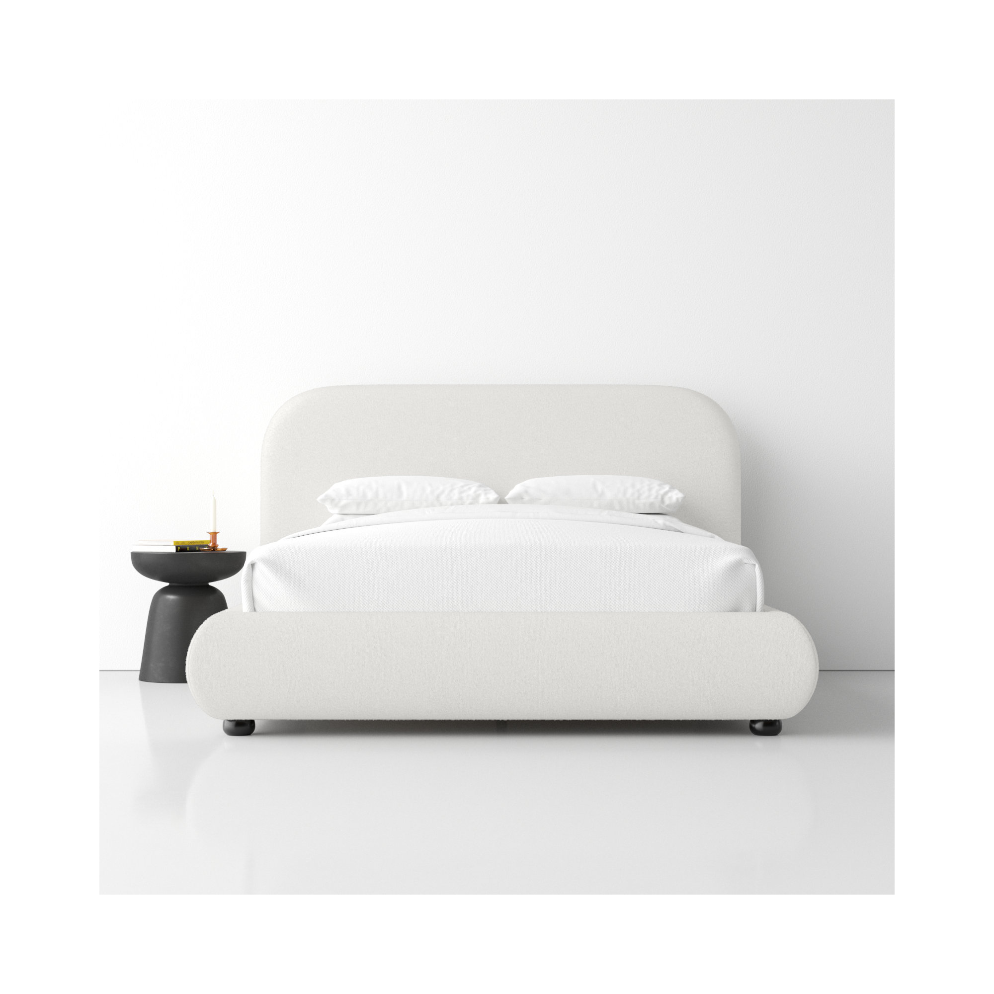 Reggie Upholstered Platform Bed, Dark Grey Performance Boucle, Queen